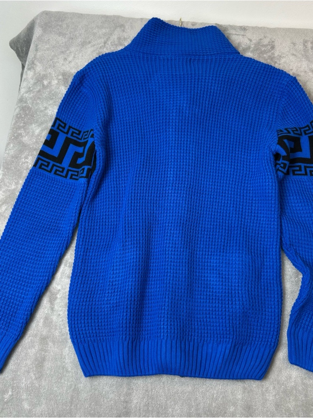 Suslo Couture Sweater Cardigan Italian Baroque Black & Blue Men’s Size L Jacket - Picture 8 of 16